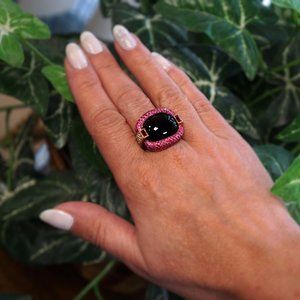 Oversize Gold Ring - Big Coctail-Statement  Ring - Onyx Ruby Cabochon Ring